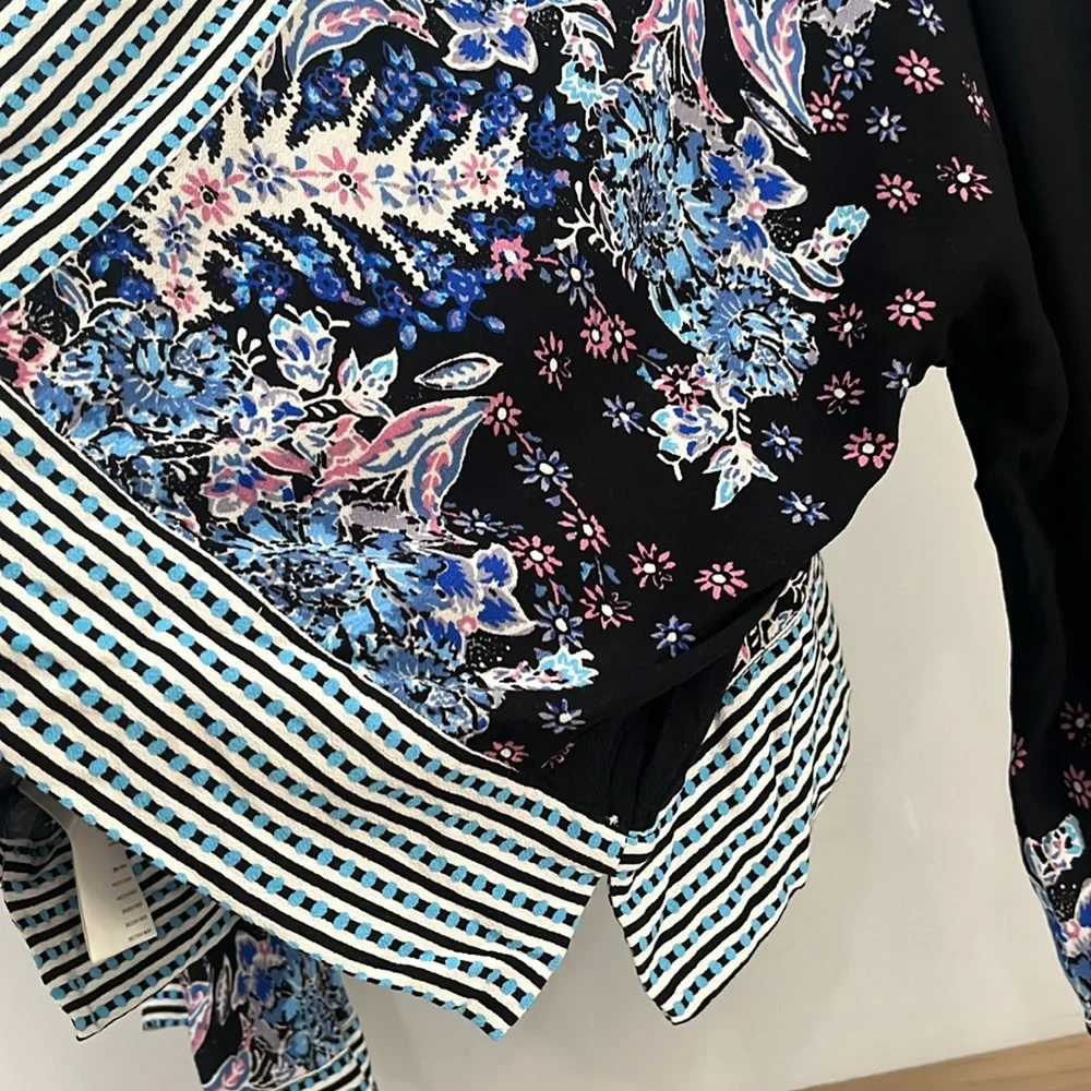 Free People Mixed Print Top in Black Combo, Size M - Picture 14 of 17